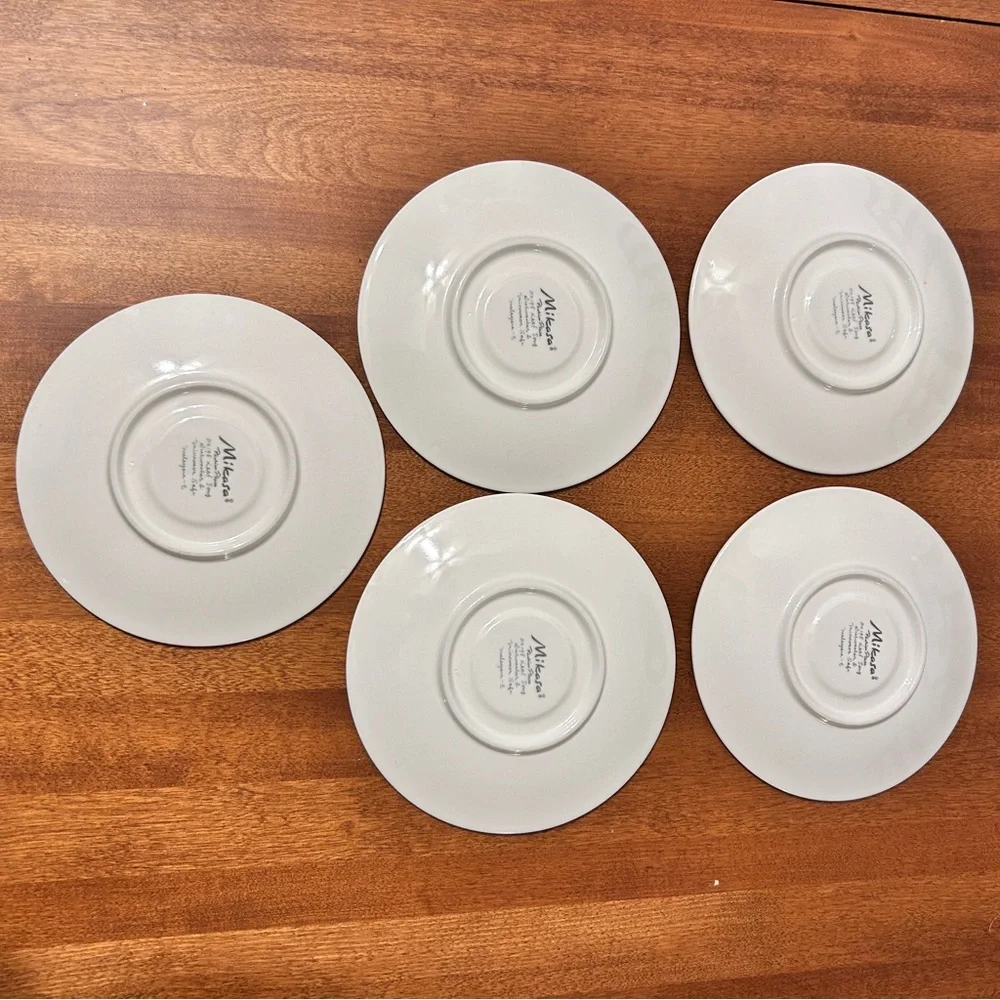 Mikasa Fashion Plate Leaf Song White Teal Ironstone Cups Mug Saucer 2 SETS
